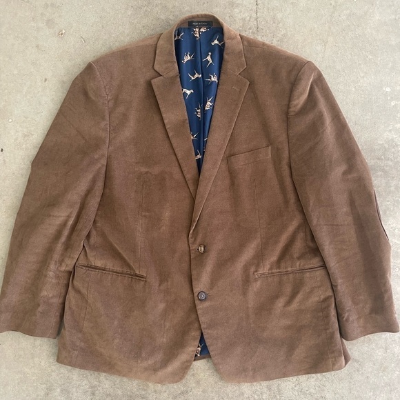 Lauren Ralph Lauren corduroy brown dog print elbow patch blazer sport coat 48R - Picture 1 of 8